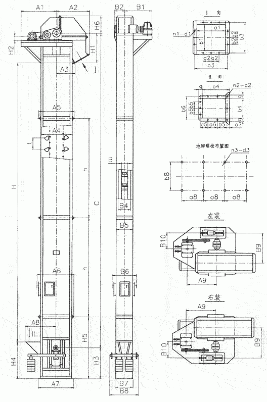 常见的TD、TH、NE斗提机标准地脚孔参数