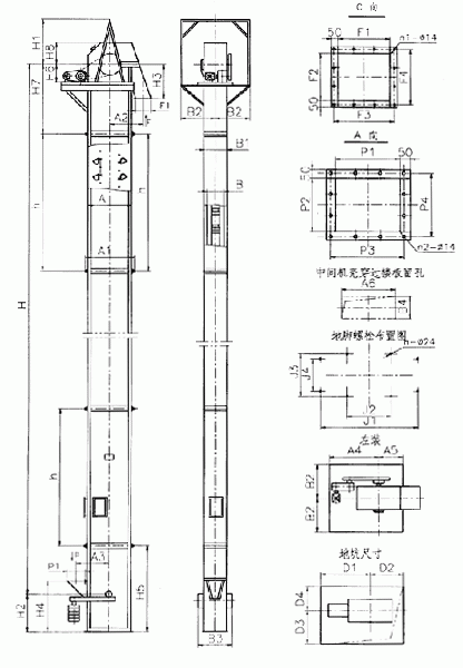 常见的TD、TH、NE斗提机标准地脚孔参数