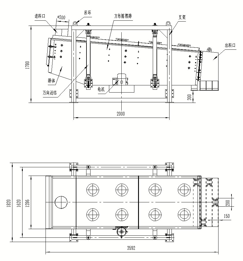 我厂方形箱式摇摆筛外形图与其他厂家对比